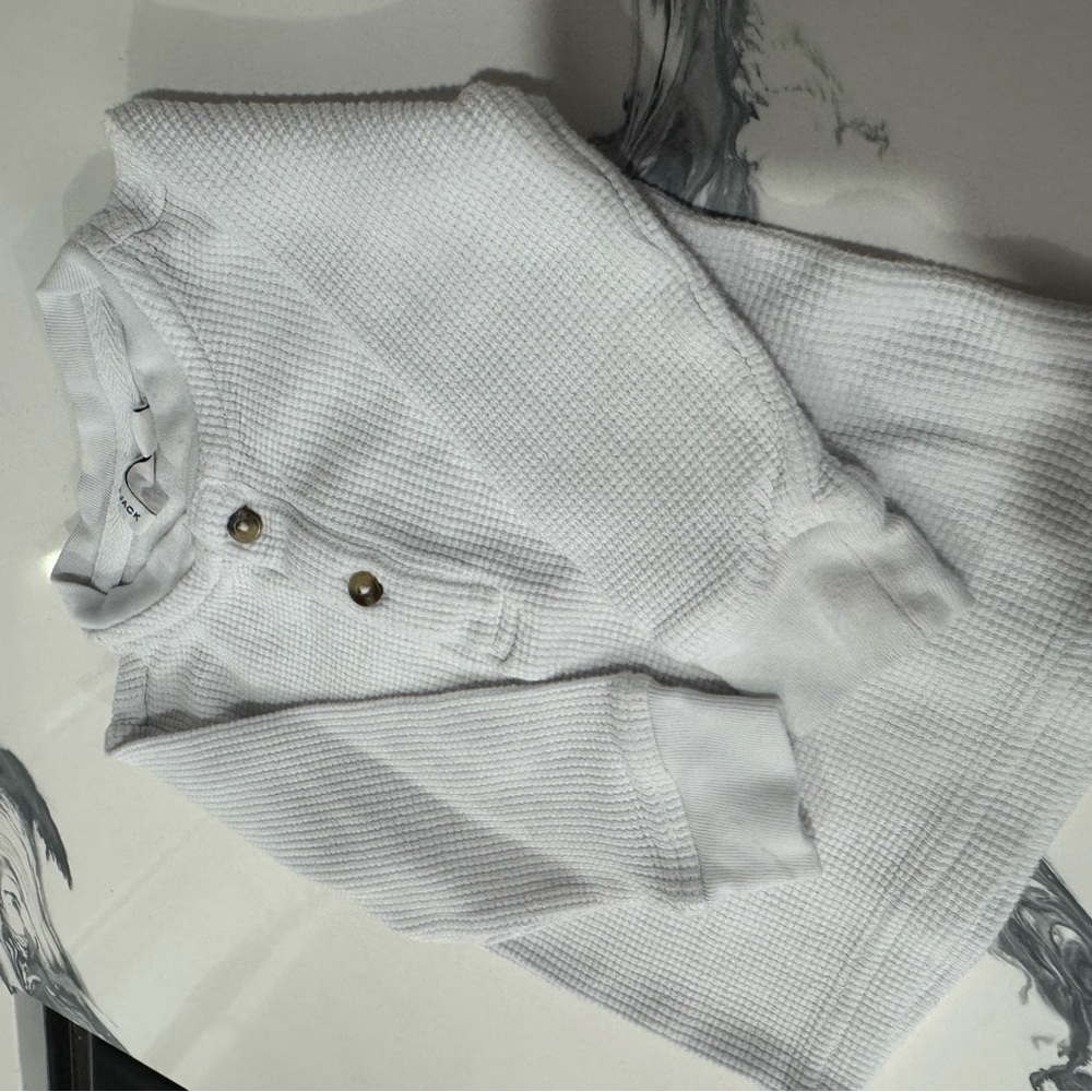 White Waffle Knit Henley Pullover